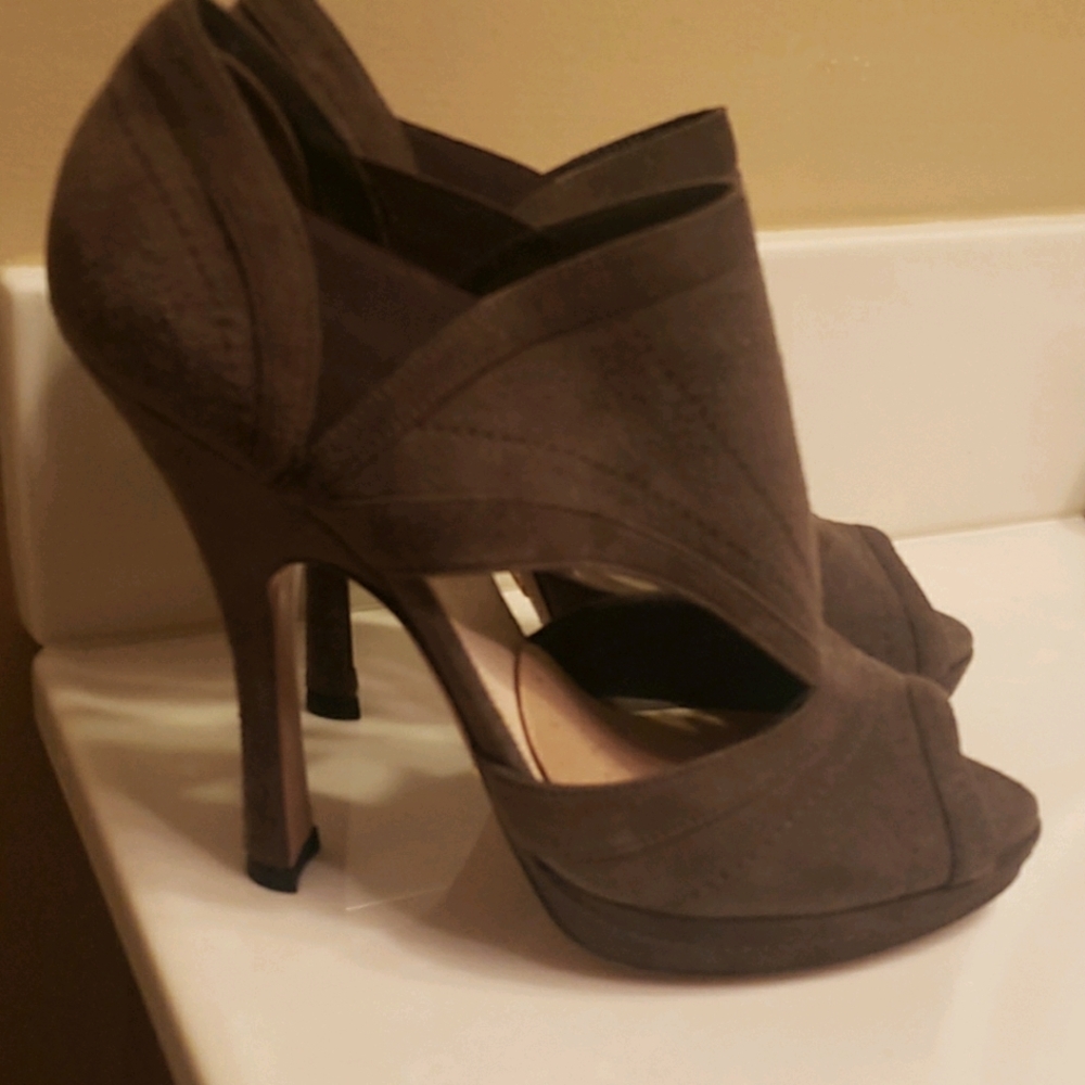 PRADA COFFEE SUEDE PLATFORM PEEP TOE PUMPS